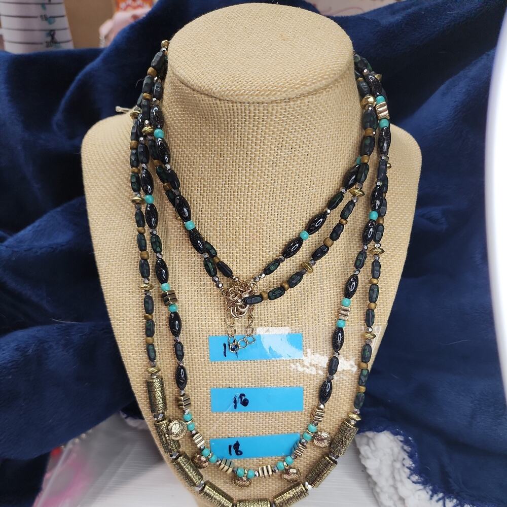Premier Designs Tribal Gold Black Blue Convertible Necklace New